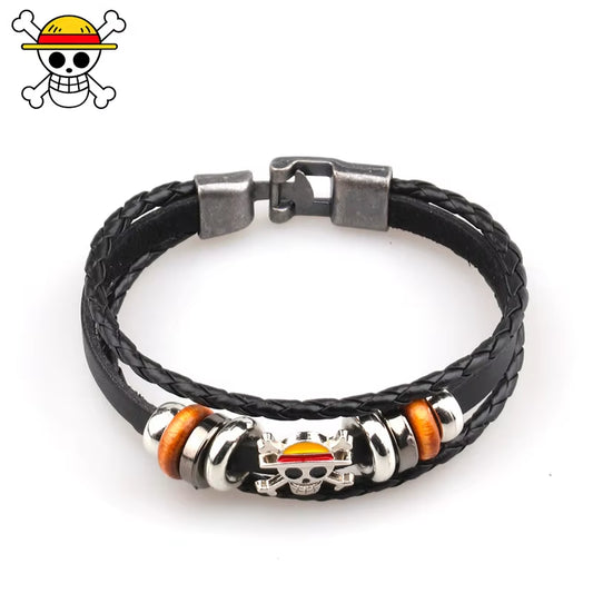 Anime One Piece Bracelet Figure Toys One Piece Luffy Wristand One Piece Accessories European American Vintage Leather Bracelet