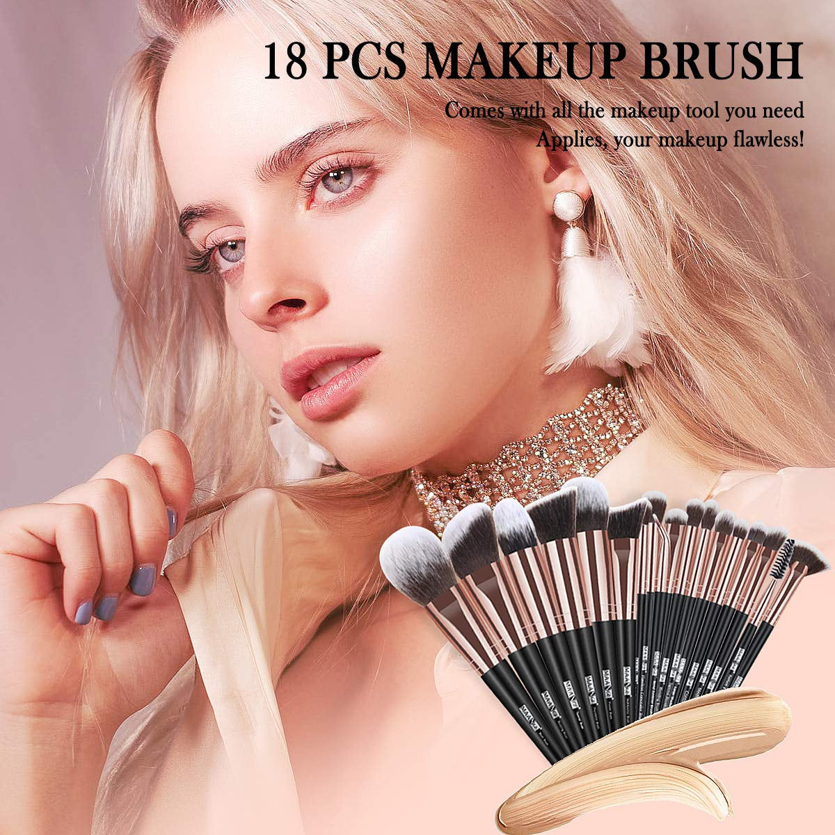 Makeup Brushes, 18 Pcs Professional Premium Synthetic Makeup Brush Set with Case, Foundation Kabuki Eye Travel Make up Brushes Sets (Pink Gold)