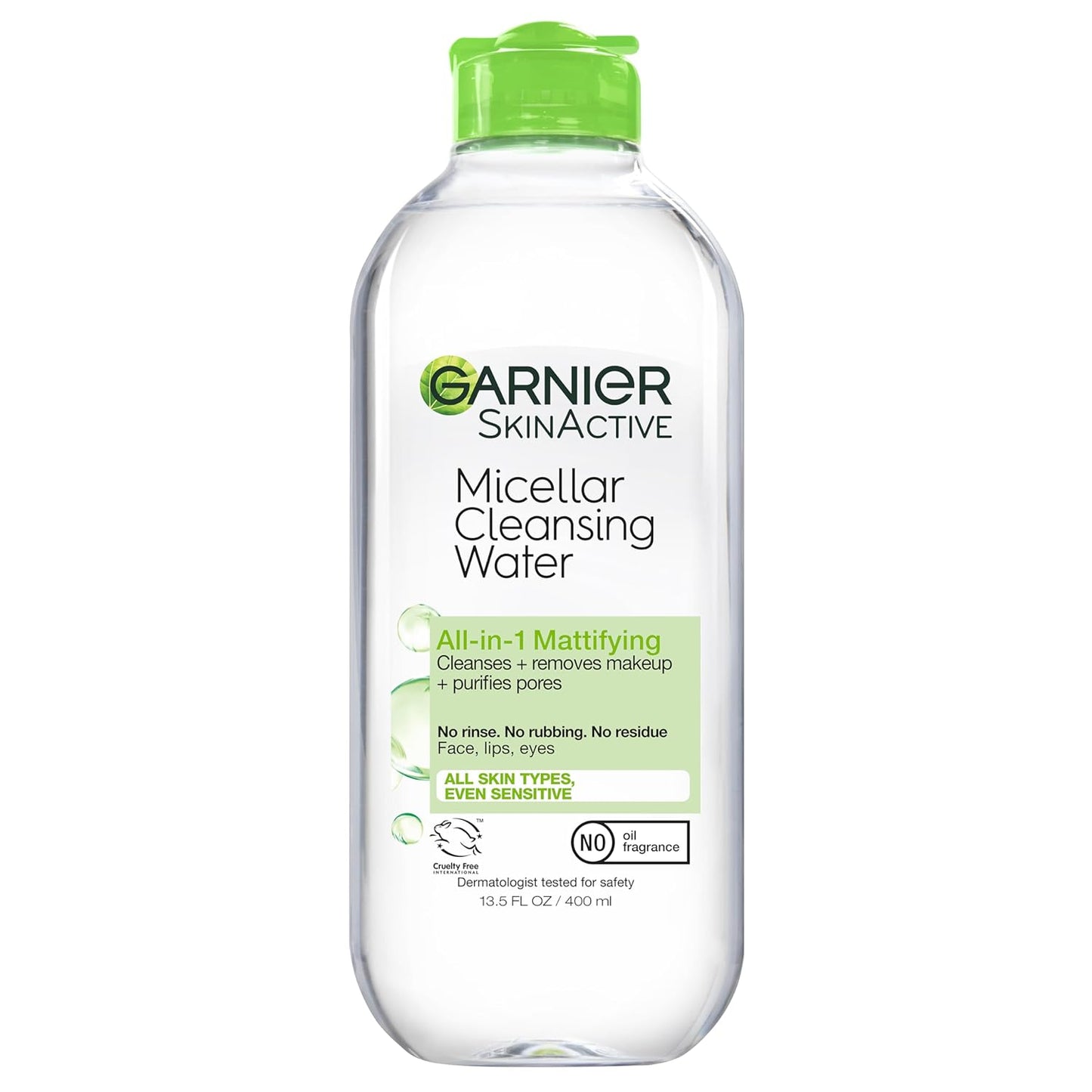 Garnier Micellar Water for Oily Skin, Facial Cleanser & Makeup Remover, Mattifying, for All Skin Types, Vegan, Cruelty Free, 13.5 Fl Oz (400Ml), 1 Count