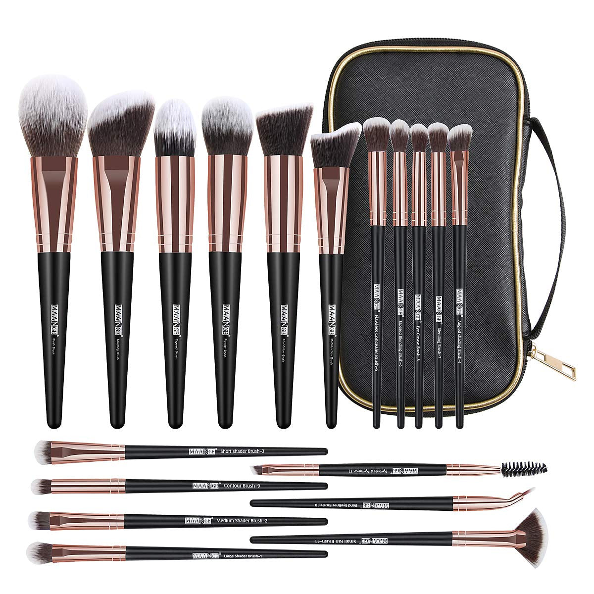 Makeup Brushes, 18 Pcs Professional Premium Synthetic Makeup Brush Set with Case, Foundation Kabuki Eye Travel Make up Brushes Sets (Pink Gold)