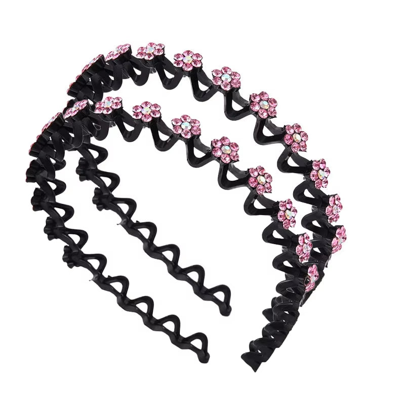 New Non-Slip Rhinestone Headbands Solid Wave Hairbands for Women Girls Bezel Fashion Hair Hoop Ladies Boutique Hair Accessories