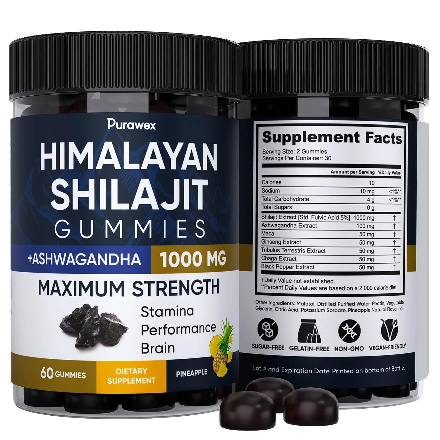 Shilajit Gummies 1000Mg for Men Women Vegan Sugar Free Pineapple Flavor 60