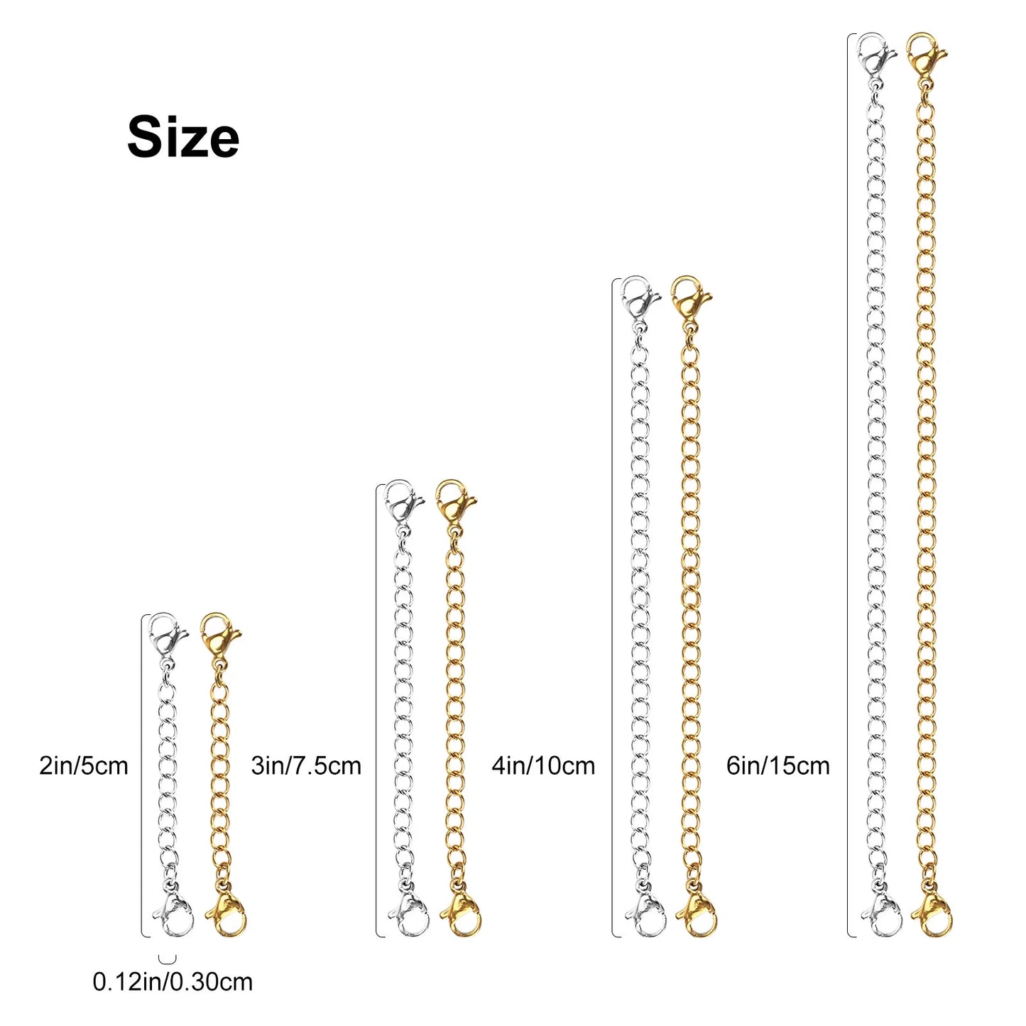 12Pcs Stainless Steel Bracelet Necklace Extender Set,  Lobster Clasps Closures Bracelet Extenders