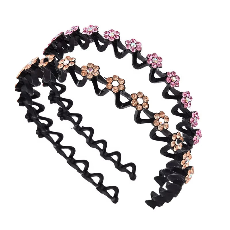 New Non-Slip Rhinestone Headbands Solid Wave Hairbands for Women Girls Bezel Fashion Hair Hoop Ladies Boutique Hair Accessories