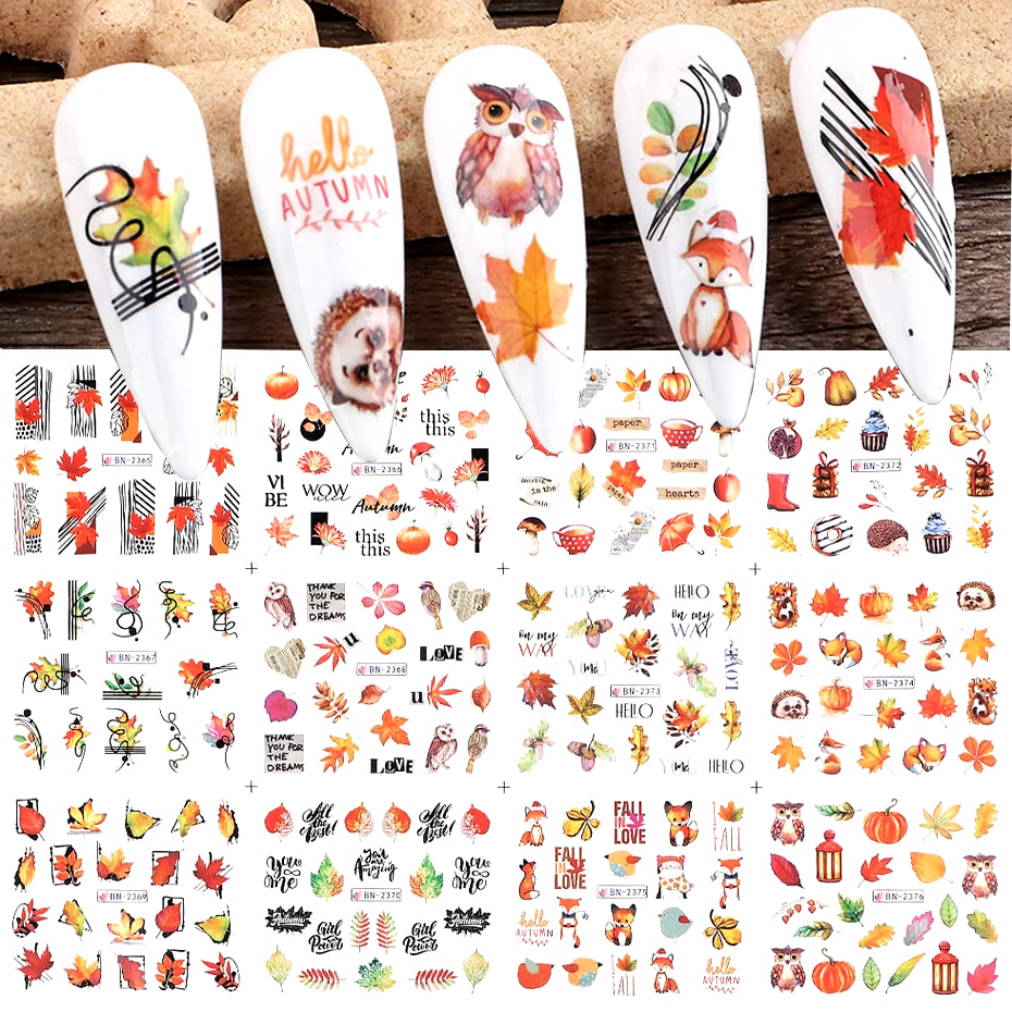 12 Pcs Nail Sticker Set Summer Water Decal Nail Art Ink Flowers Leaves Graffiti Slider for Nail Decoration Foils Tattoo