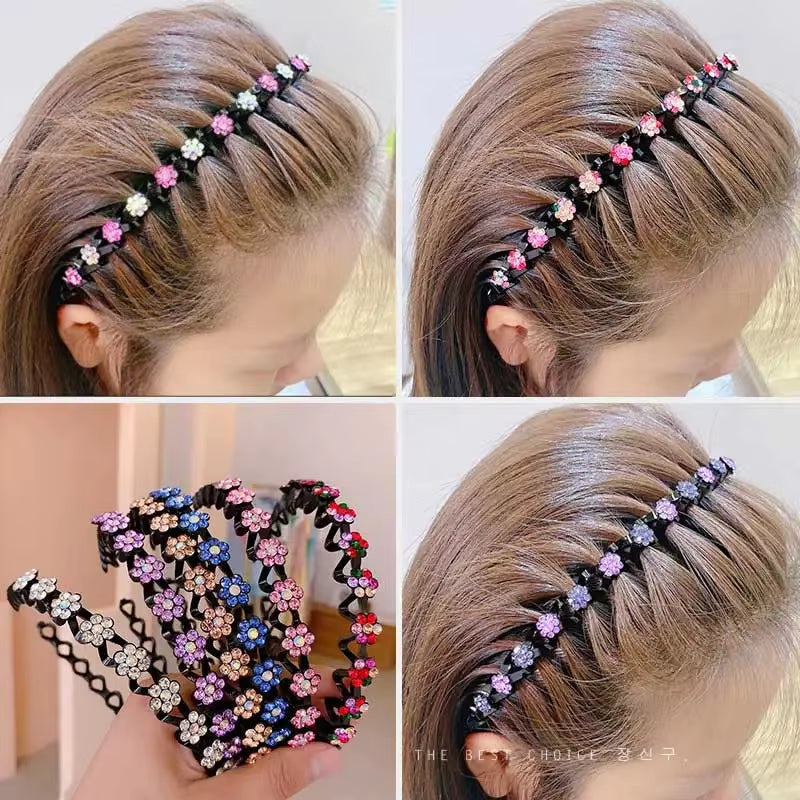 New Non-Slip Rhinestone Headbands Solid Wave Hairbands for Women Girls Bezel Fashion Hair Hoop Ladies Boutique Hair Accessories