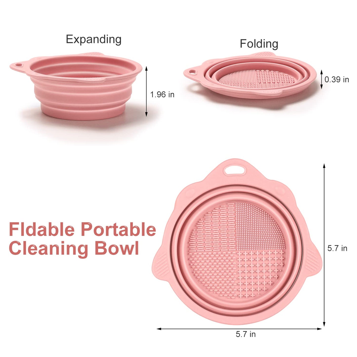 Foldable Silicone Makeup Brush Cleaner Bowl - Etercycle Portable Cleaning Tool for Brushes, Powder Puffs, and Sponges (Pink)