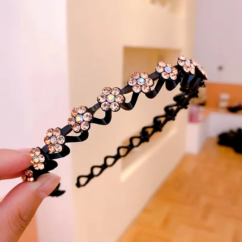 New Non-Slip Rhinestone Headbands Solid Wave Hairbands for Women Girls Bezel Fashion Hair Hoop Ladies Boutique Hair Accessories