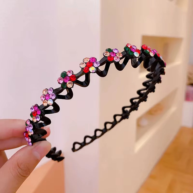 New Non-Slip Rhinestone Headbands Solid Wave Hairbands for Women Girls Bezel Fashion Hair Hoop Ladies Boutique Hair Accessories