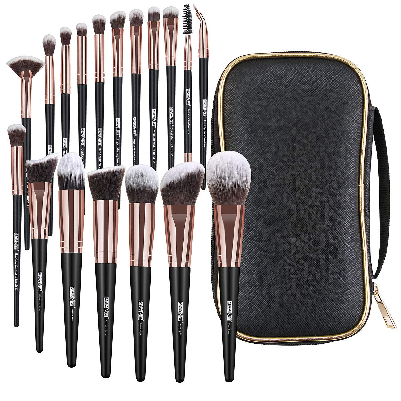 Makeup Brushes, 18 Pcs Professional Premium Synthetic Makeup Brush Set with Case, Foundation Kabuki Eye Travel Make up Brushes Sets (Pink Gold)