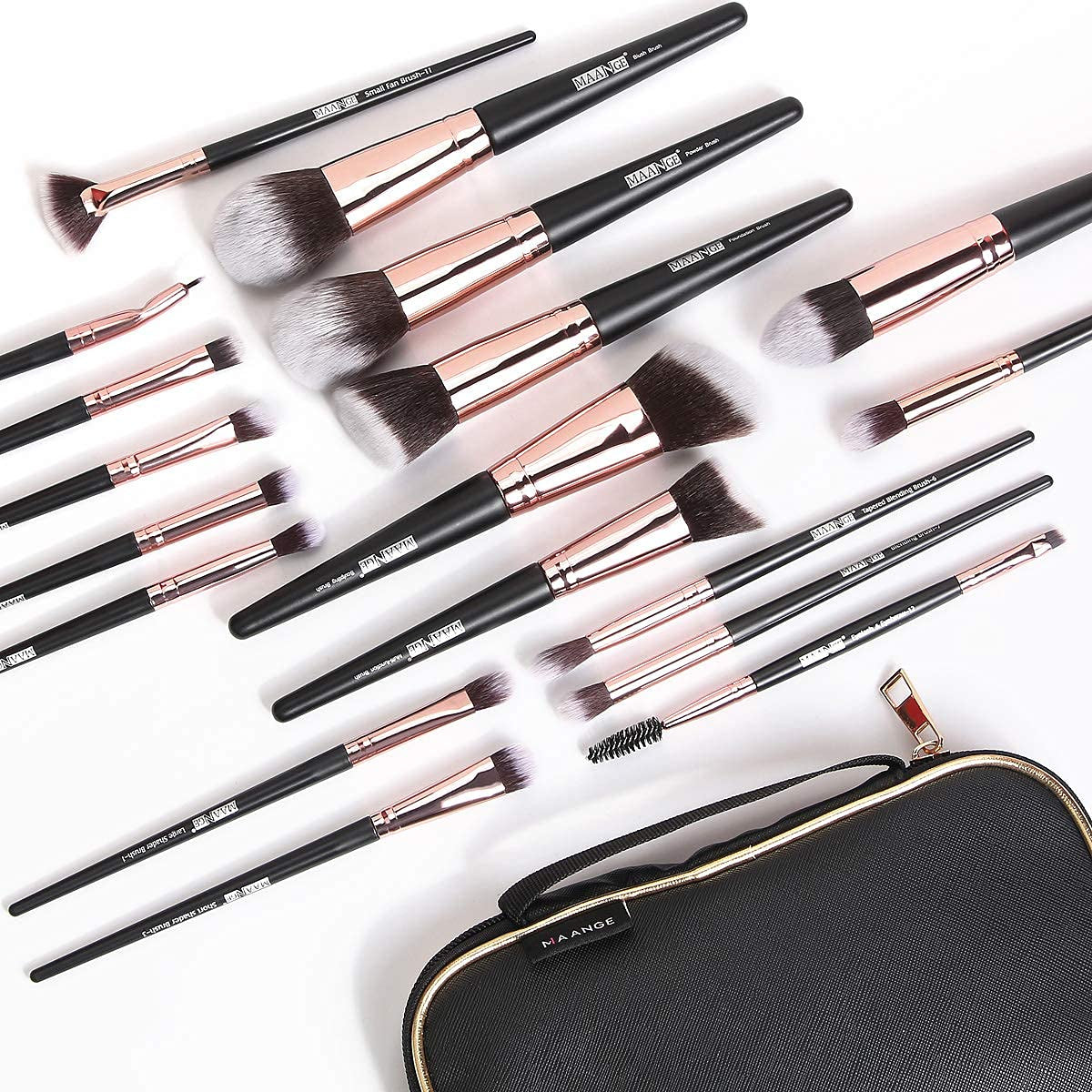 Makeup Brushes, 18 Pcs Professional Premium Synthetic Makeup Brush Set with Case, Foundation Kabuki Eye Travel Make up Brushes Sets (Pink Gold)