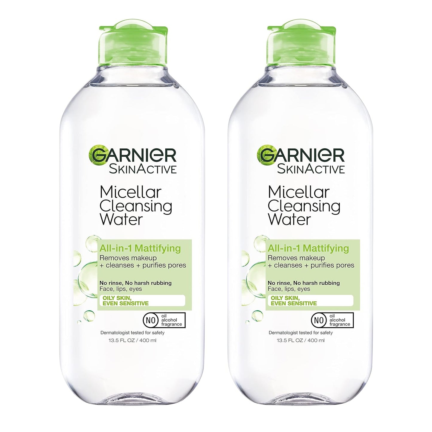 Garnier Micellar Water for Oily Skin, Facial Cleanser & Makeup Remover, Mattifying, for All Skin Types, Vegan, Cruelty Free, 13.5 Fl Oz (400Ml), 2 Count