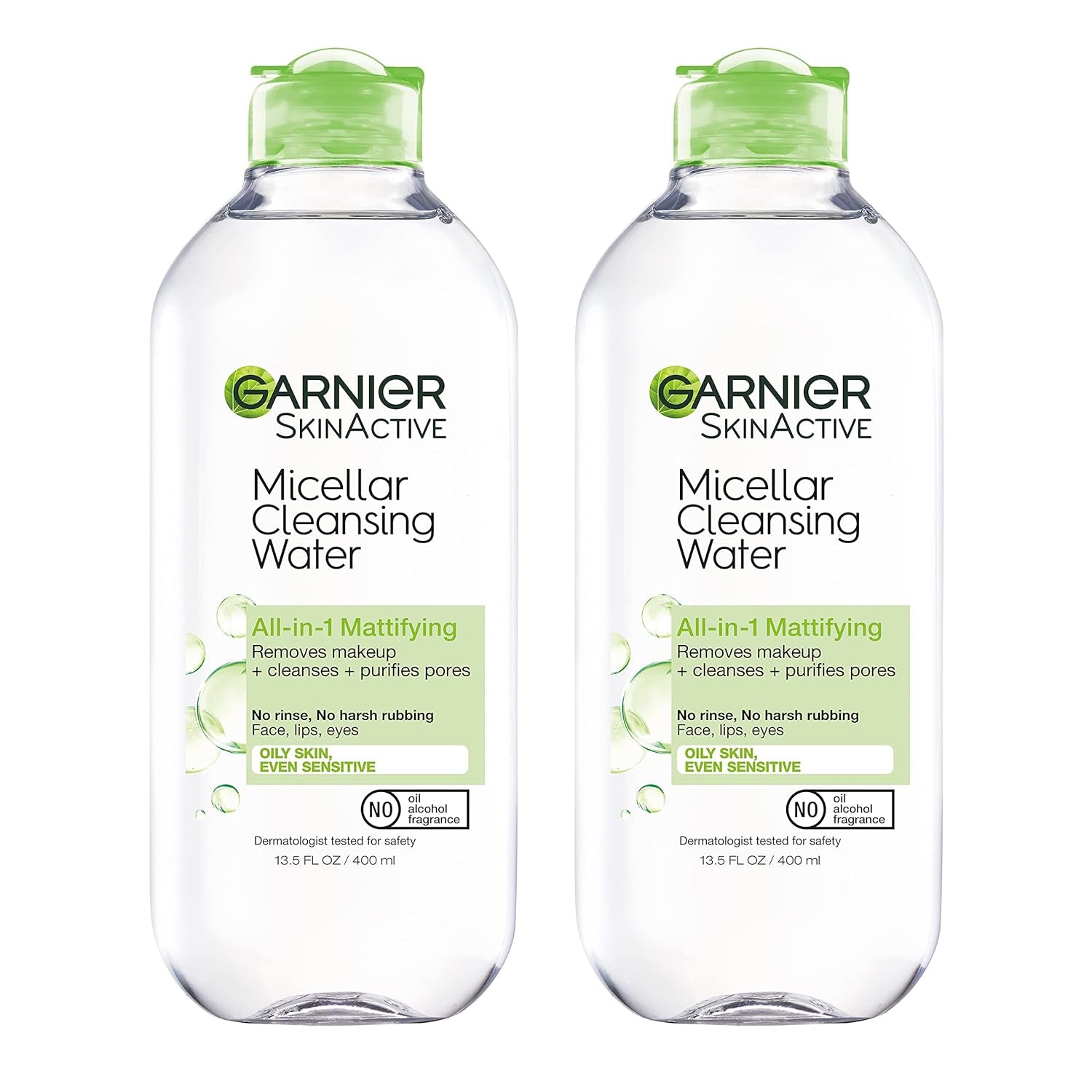 Garnier Micellar Water for Oily Skin, Facial Cleanser & Makeup Remover, Mattifying, for All Skin Types, Vegan, Cruelty Free, 13.5 Fl Oz (400Ml), 2 Count