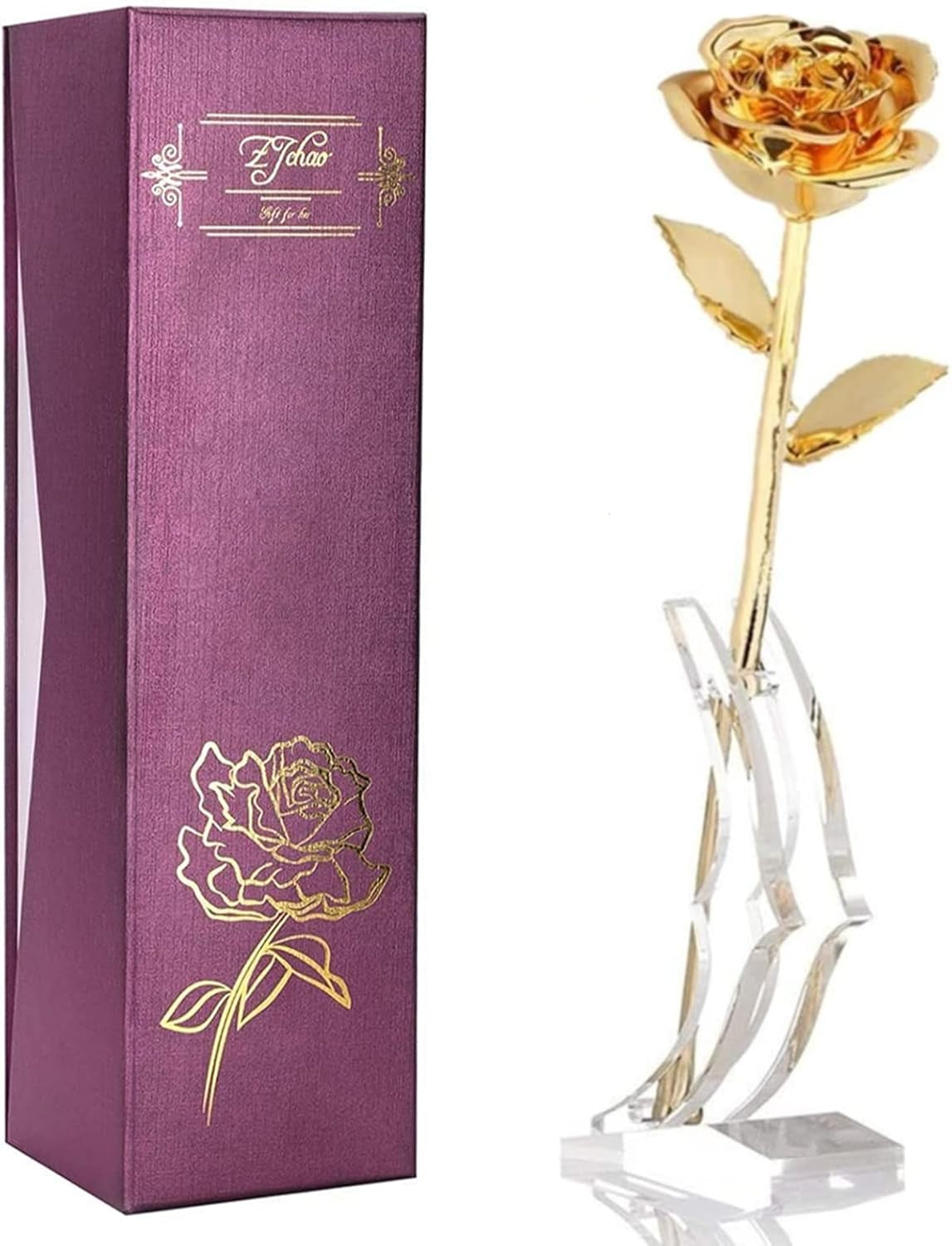 24K Gold Rose for Her, Eternal Love Real Golden Plated Preserved Eternal Rose Flower, Best Present for Anniversary Day Wife/Mom/Grandma/Women (Gold)