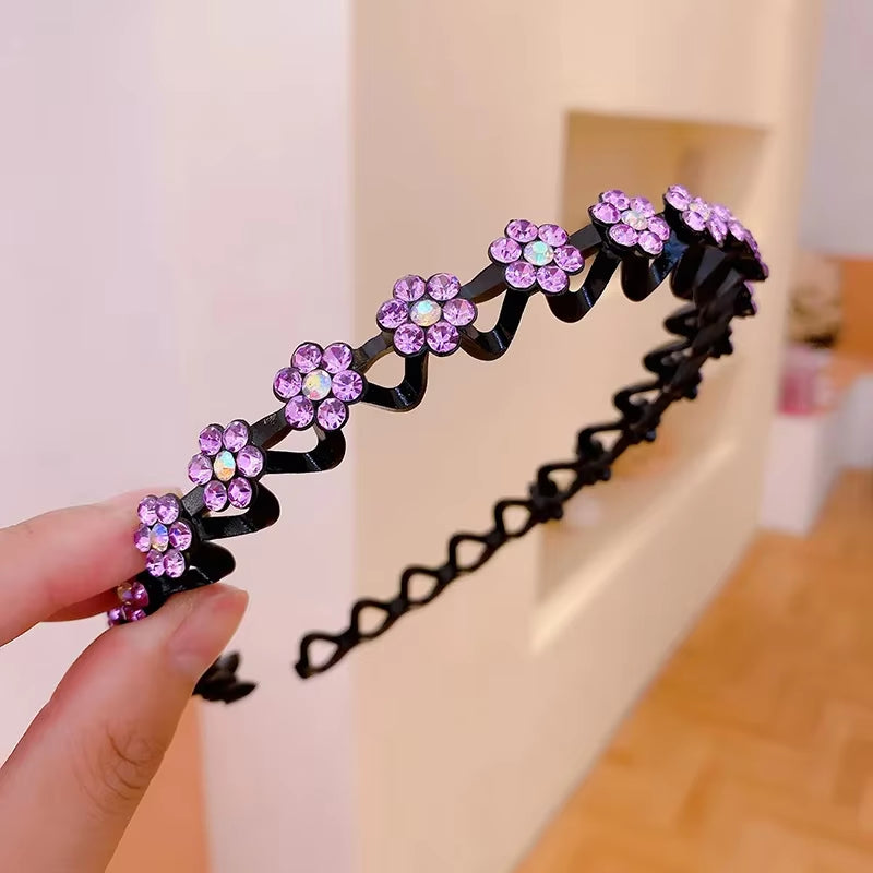 New Non-Slip Rhinestone Headbands Solid Wave Hairbands for Women Girls Bezel Fashion Hair Hoop Ladies Boutique Hair Accessories