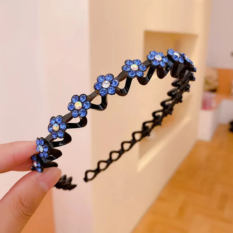 New Non-Slip Rhinestone Headbands Solid Wave Hairbands for Women Girls Bezel Fashion Hair Hoop Ladies Boutique Hair Accessories