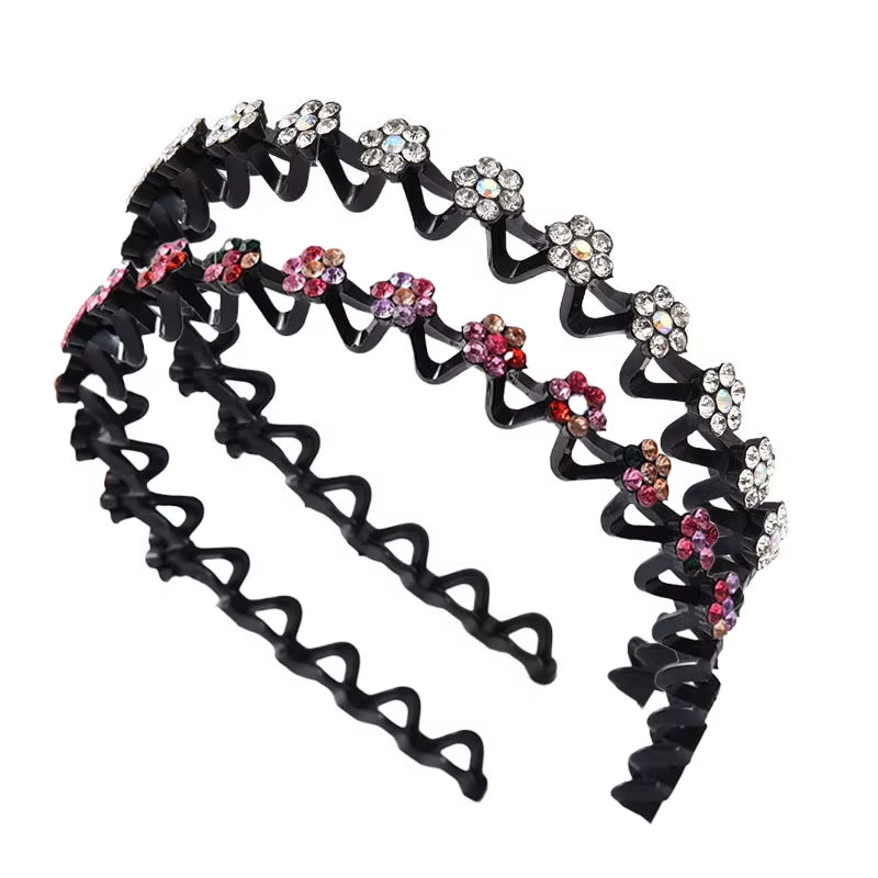 New Non-Slip Rhinestone Headbands Solid Wave Hairbands for Women Girls Bezel Fashion Hair Hoop Ladies Boutique Hair Accessories