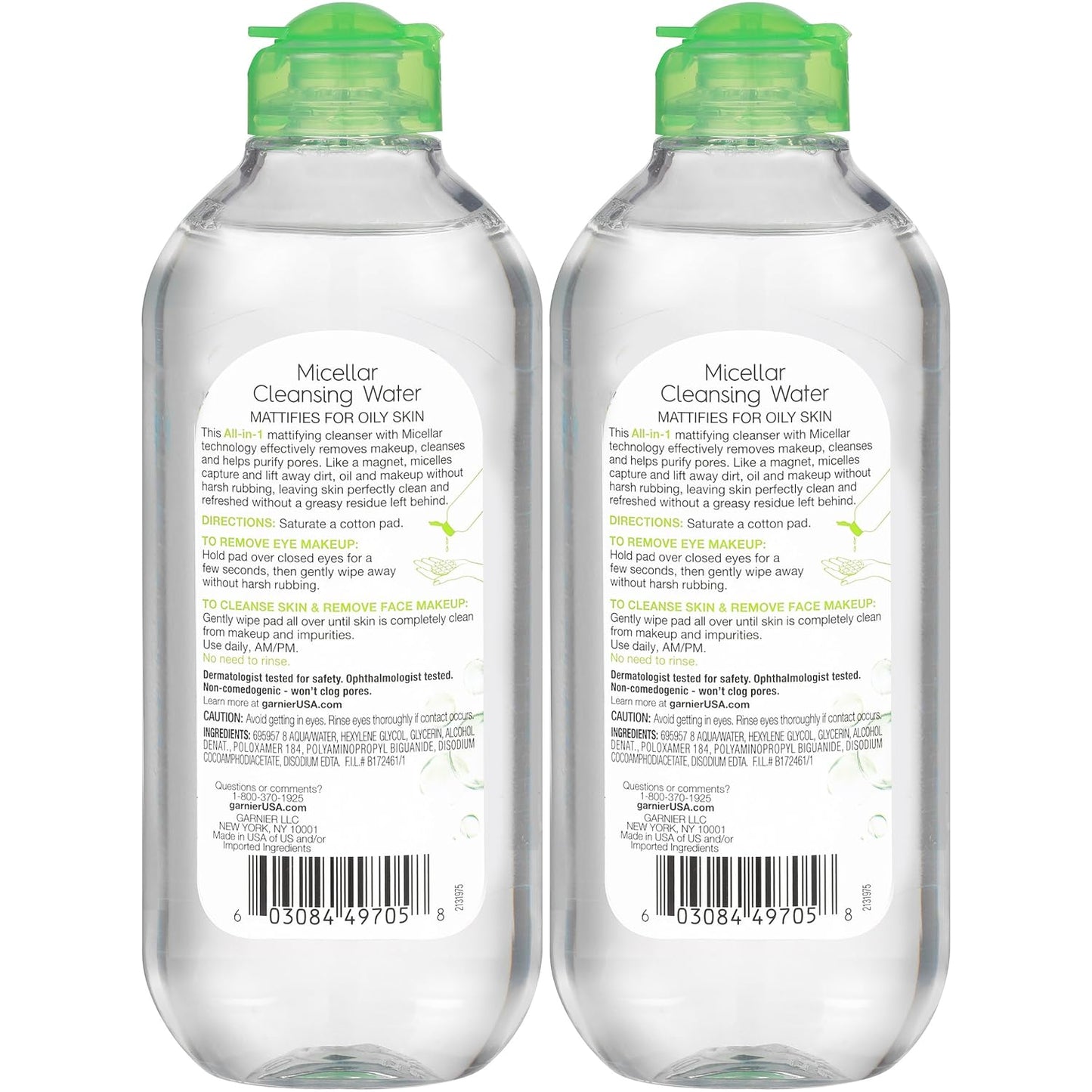 Garnier Micellar Water for Oily Skin, Facial Cleanser & Makeup Remover, Mattifying, for All Skin Types, Vegan, Cruelty Free, 13.5 Fl Oz (400Ml), 2 Count