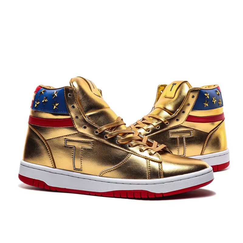 2025 Trump Sneakers Never Surrender Donald Distressed High Top Gold Sneakers Sneakers Women'S Casual Boots Road Sneakers