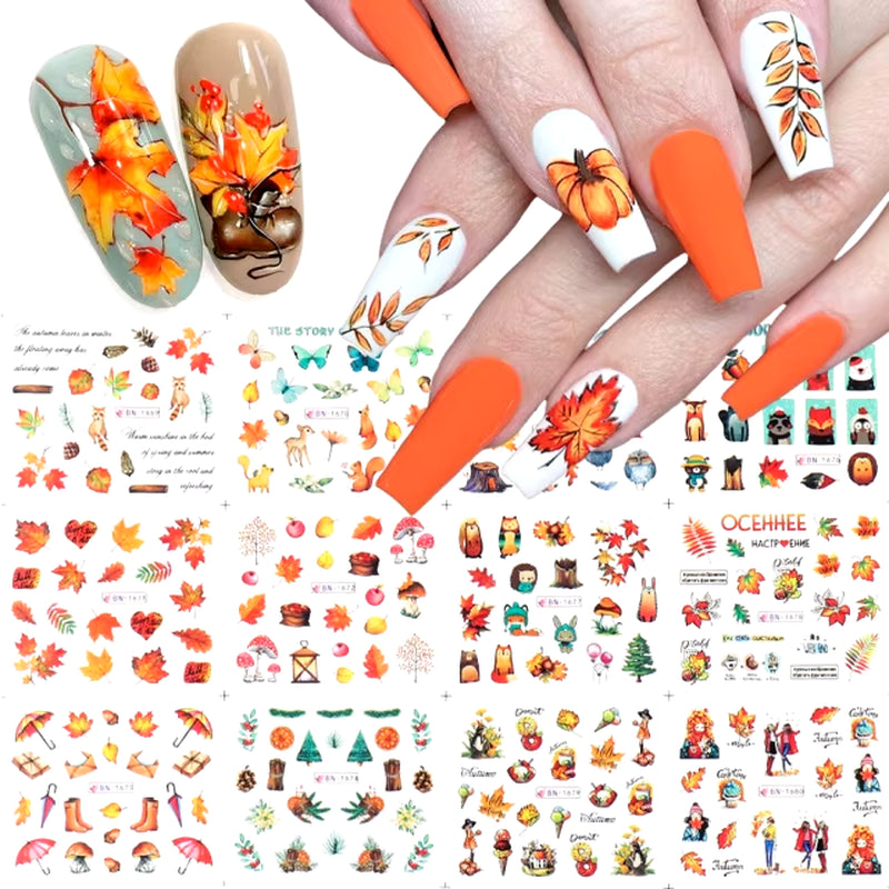 12 Pcs Nail Sticker Set Summer Water Decal Nail Art Ink Flowers Leaves Graffiti Slider for Nail Decoration Foils Tattoo