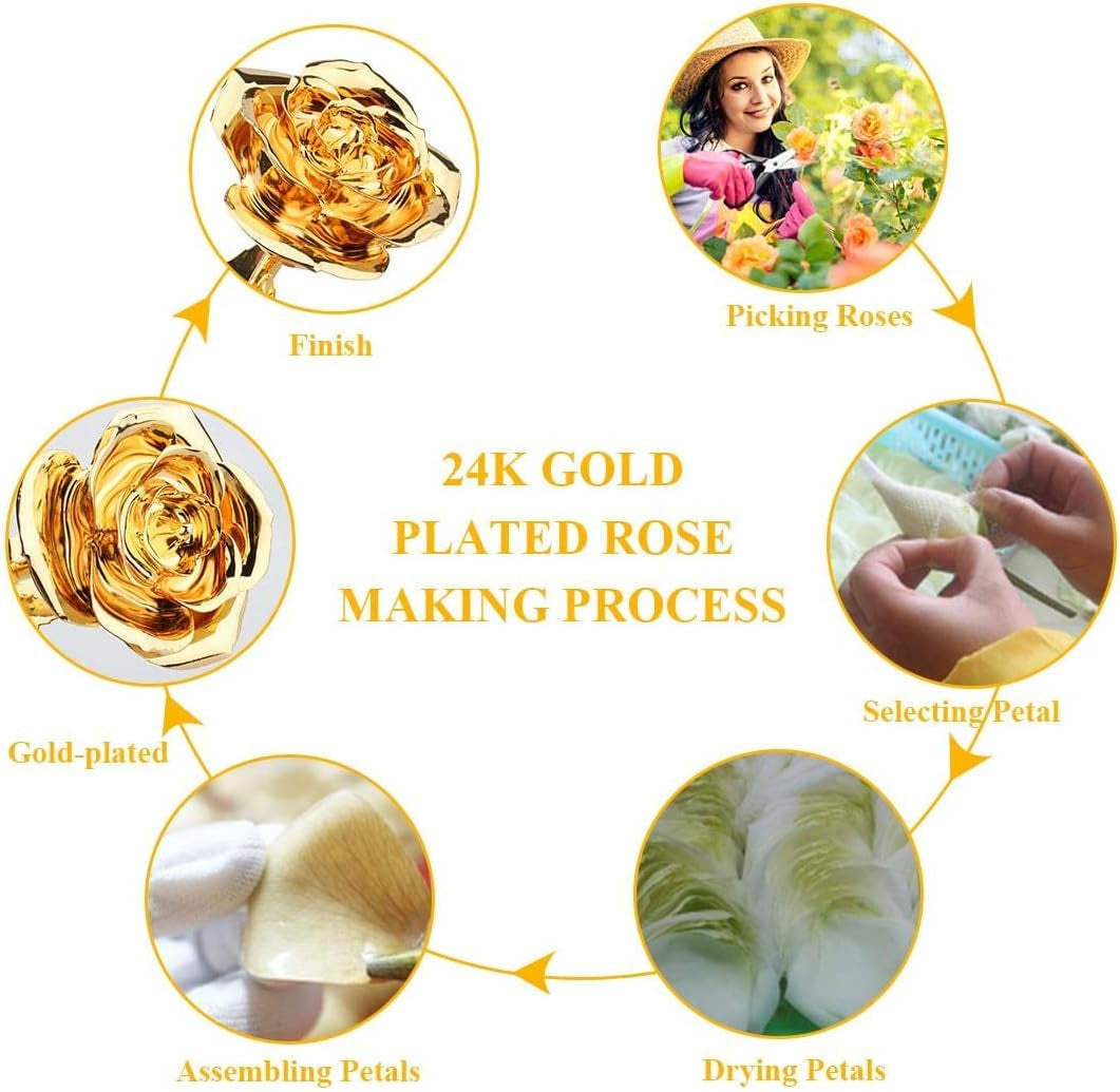 24K Gold Rose for Her, Eternal Love Real Golden Plated Preserved Eternal Rose Flower, Best Present for Anniversary Day Wife/Mom/Grandma/Women (Gold)