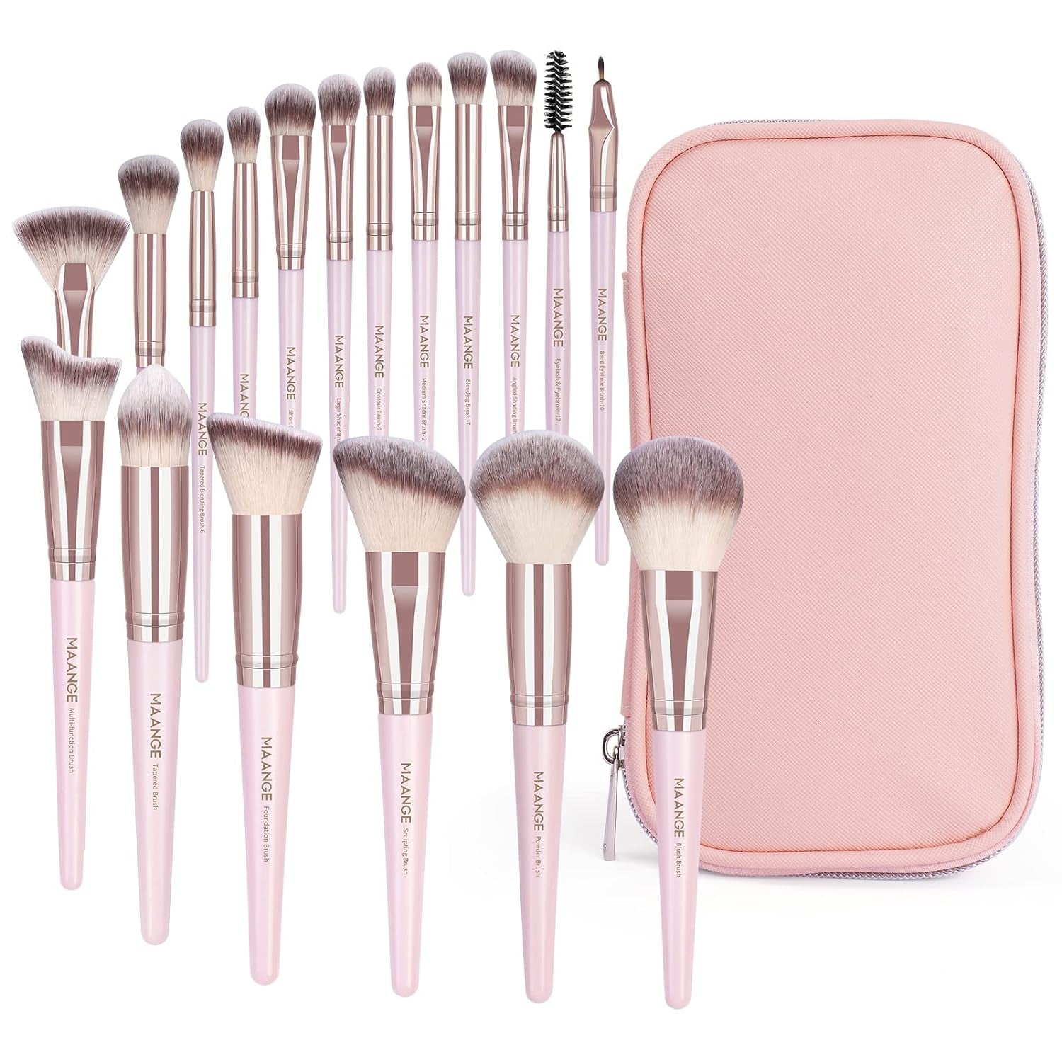 Makeup Brushes, 18 Pcs Professional Premium Synthetic Makeup Brush Set with Case, Foundation Kabuki Eye Travel Make up Brushes Sets (Pink Gold)