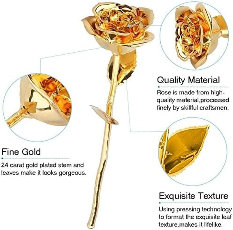 24K Gold Rose for Her, Eternal Love Real Golden Plated Preserved Eternal Rose Flower, Best Present for Anniversary Day Wife/Mom/Grandma/Women (Gold)