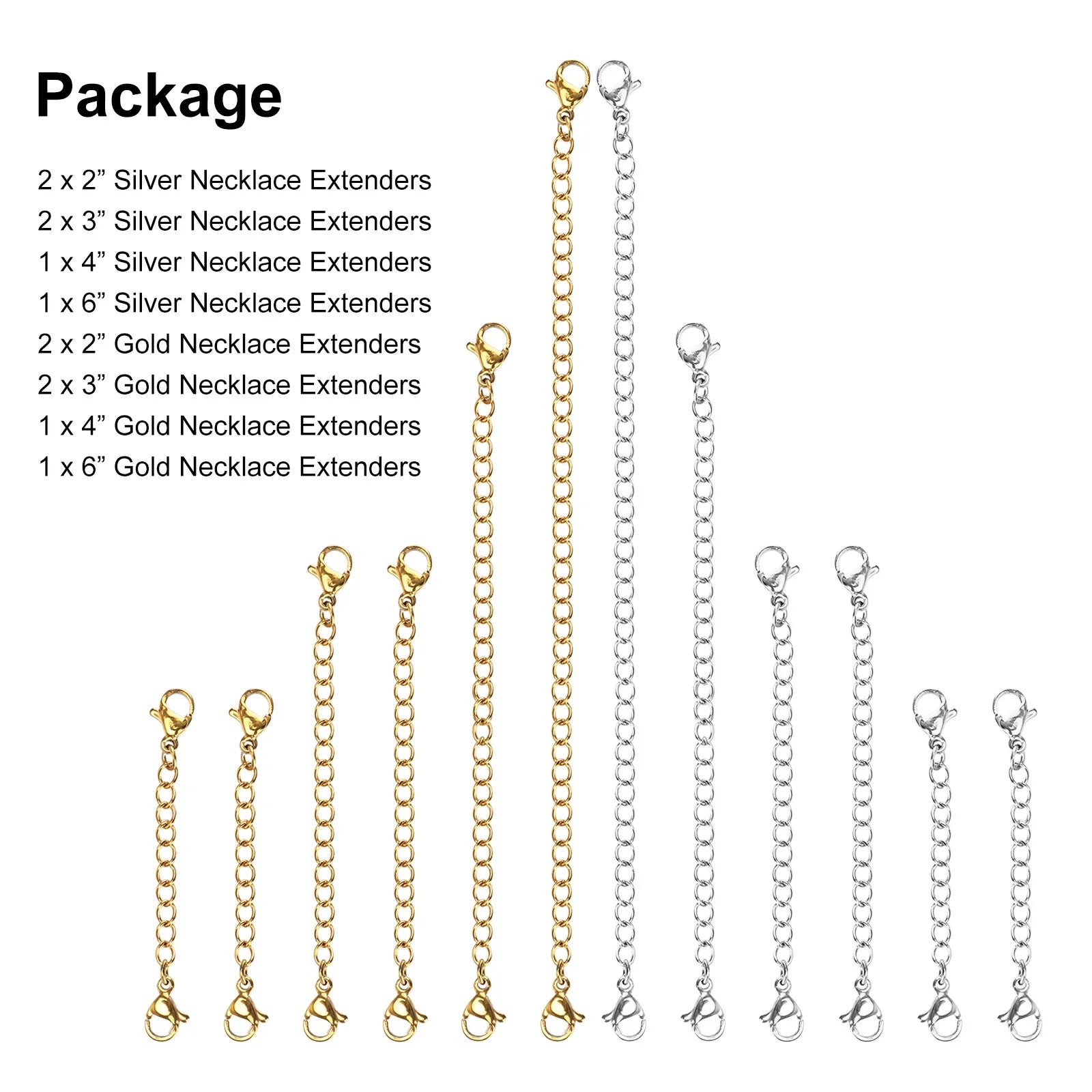 12Pcs Stainless Steel Bracelet Necklace Extender Set,  Lobster Clasps Closures Bracelet Extenders