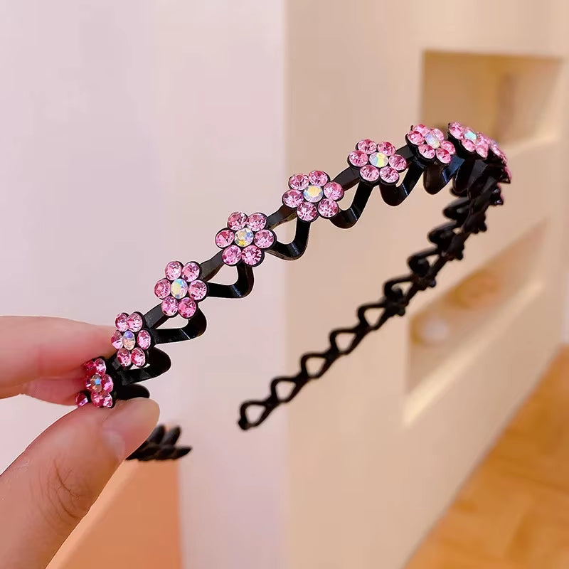 New Non-Slip Rhinestone Headbands Solid Wave Hairbands for Women Girls Bezel Fashion Hair Hoop Ladies Boutique Hair Accessories