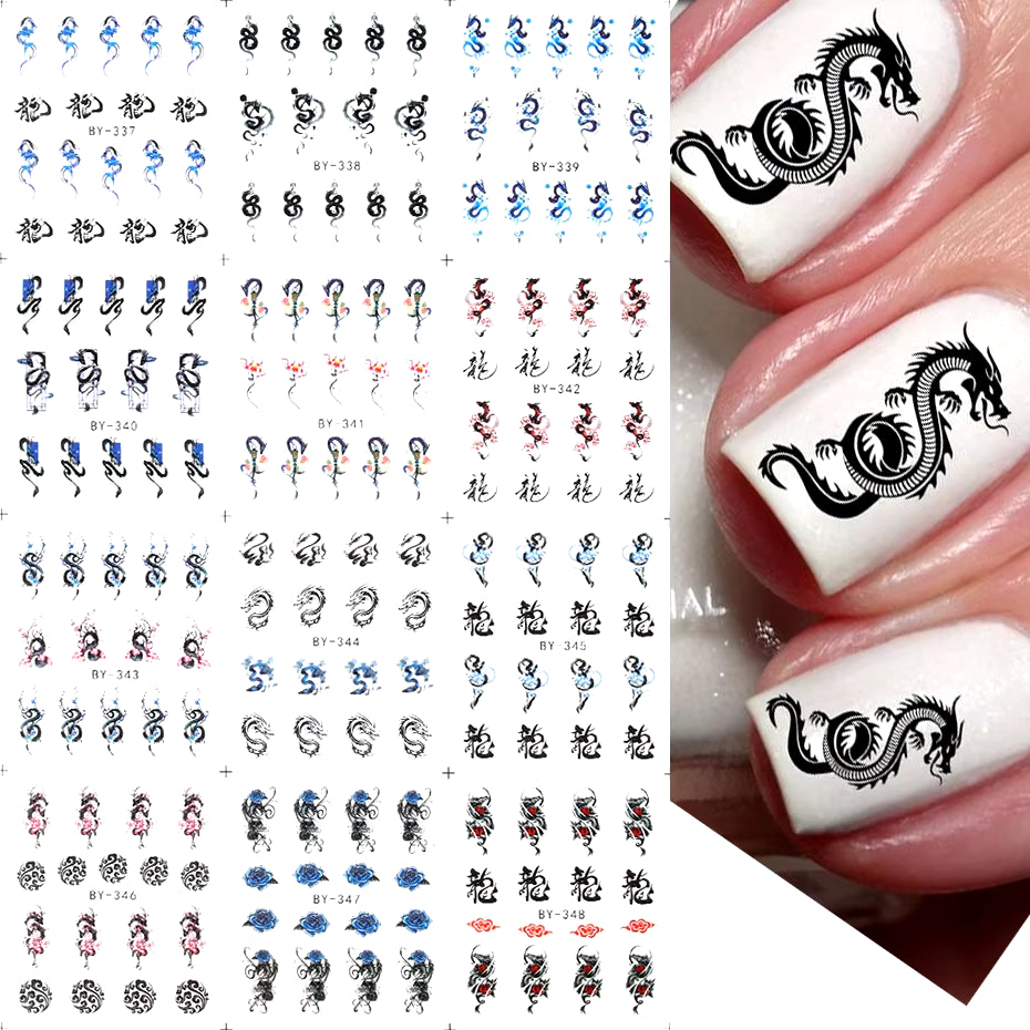 12 Pcs Nail Sticker Set Summer Water Decal Nail Art Ink Flowers Leaves Graffiti Slider for Nail Decoration Foils Tattoo